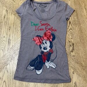 Disney Womens Small‎ Gray Minnie Mouse Christmas Dear Santa I Can Explain Tee